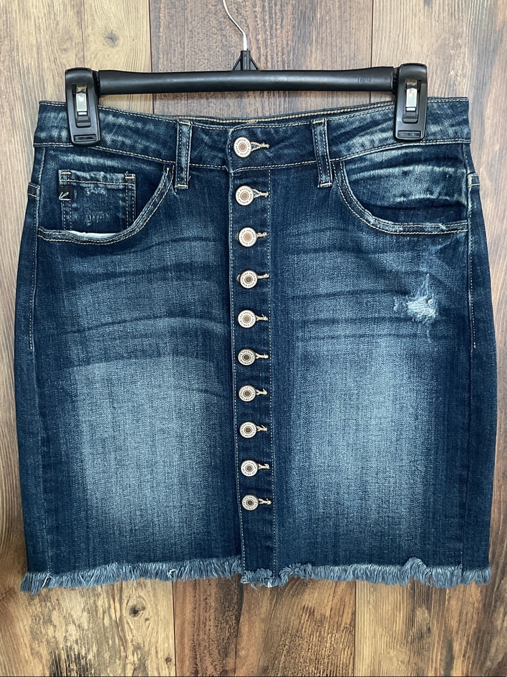 KanCan Dark Blue Button-Front Distressed Denim Mini Skirt M         350B